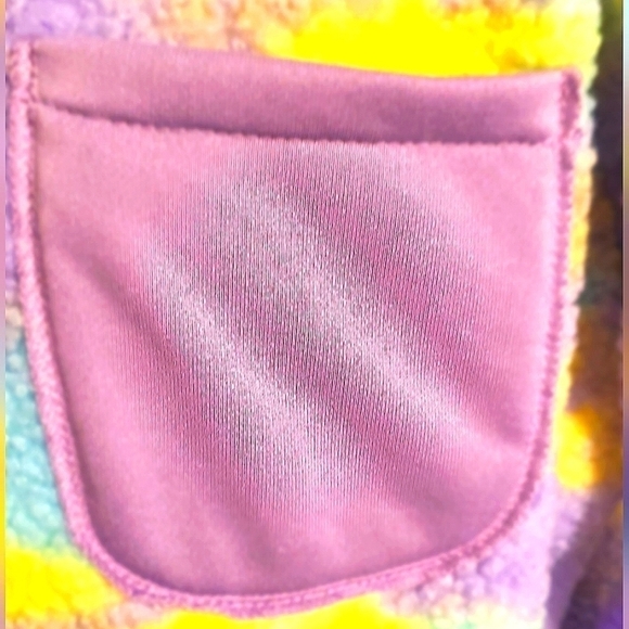 SHEIN TEDDY JACKET TIE-DYE ZIP-UP FUZZY MULTICOLOR PURPLE YELLOW WOMENS SIZE 6 - Picture 8 of 8